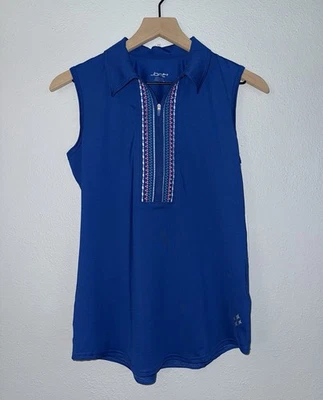 Jofit Embroidered Sleeveless Polo Shirt Golf Blue Small NWT Half Zip UPF30 - Image 1 of 4