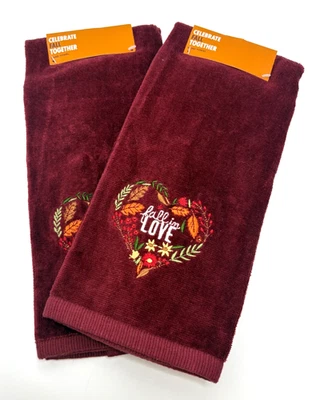 Celebrate Fall Burgundy Fall in Love Hand Towels--Set of 2--NEW - Image 1 of 4