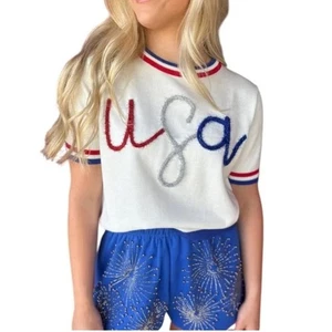 Queen of Sparkles - White USA Sweater with Red and Blue Accents XL - Picture 1 of 8