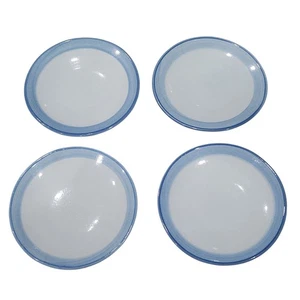 M A Hadley Pottery 4 Saucers 6” Blue Rimmed Signed Vintage - Picture 1 of 4