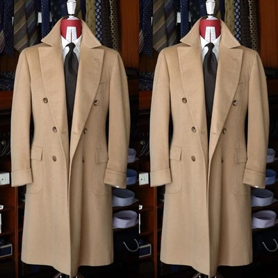 Abrigo Camel Para Hombre Cachemira Exterior Cálido Traje Largo Doble Pecho Chaqueta Foto 1 de 4