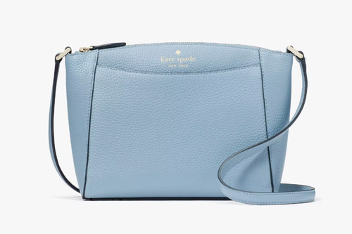 Nuova Kate Spade Monica pelle ciottolata blu lucido con sacchetto antipolvere