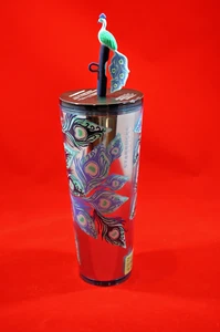Starbucks 2024 Christmas Holiday Peacock 24oz Cold Cup Tumbler w/ Straw & TOPPER - Picture 1 of 7