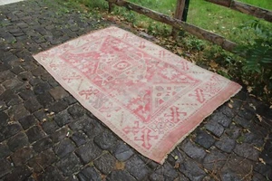 Vintage Handmade Turkish Oriental Wool Bedroom Oushak Area Carpet Rug, 66"x44" - Picture 1 of 7