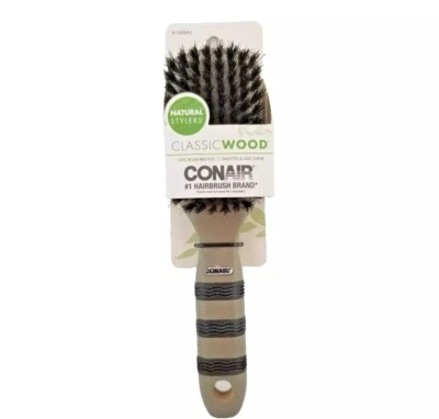 Conair 经典木材 100% 野猪鬃刷天然造型器 光滑增添光泽 — 第 1/4 张图片
