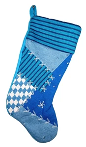 MEDIAS DE NAVIDAD DE PUNTO AZUL DE 18" - NUEVAS - 3 DISPONIBLES - Imagen 1 de 1