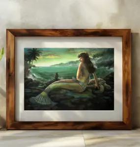 IMPRESIÓN DE BELLAS ARTES DE SIRENA HAWAIANA, póster de decoración de pared, pintura de sirena, tropical - Imagen 1 de 5