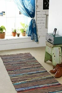 New Urban Outfitters Magical Thinking Striped Leather Rag Rug 2' x 3' brown - Picture 1 of 3