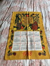 VTG Tea Towel 1988 Calendar Linen Fabric EUC FRUITS THANKFUL THEME CLEAN 24”x16”