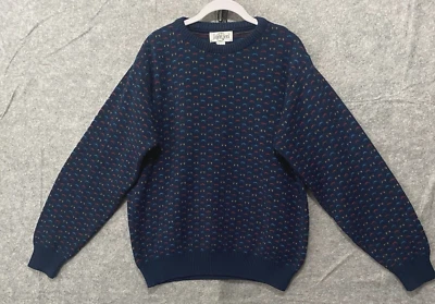 Jantzen Crewneck Birdseye Sweater Mens Sz L Blue Multicolor Pullover VTG - Image 1 of 4