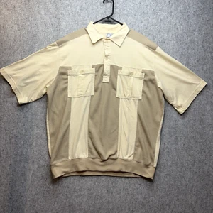 VTG Haband Casual Joe Tanish Yellow 3 Button Short Sleeve W/ Brown Ribbed Front - Picture 1 of 8