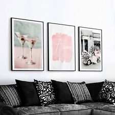 Set of 3 Pink Floral Fashion Wall Art Prints, New York Designer Bedroom Prints