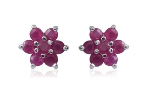 Burmese Ruby Stud Earrings 1.40 Ctw Platinum Over Sterling Silver - Picture 1 of 2