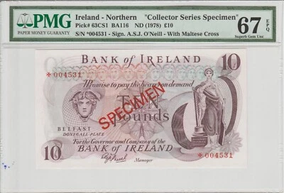 Bank of Ireland 10 pounds 1978 Gem Uncirculated PMG 67 - Image 1 of 4