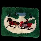 Vintage Completed Christmas Sleigh Ride Carriage Latch Hook Rug Or Wall Hanging