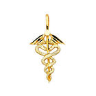 Precious Stars 14k Yellow Gold Winged Caduceus Medical Symbol Pendant