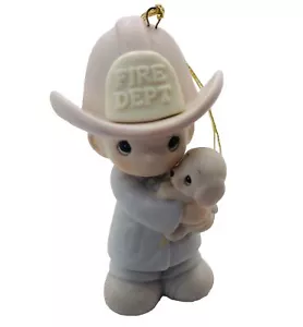 Precious Moments 1986 Love Rescued Me Feuerwehrmann Junge mit Hund Vintage 102385 - Bild 1 von 19