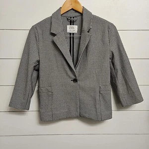 Zara Kids Girls Houndstooth Blazer Jacket Size 9 BlackWhite Blogger Lapel Collar - Picture 1 of 12