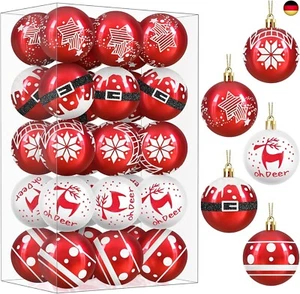 Weihnachtskugeln Christbaumkugeln Kunststoff Rot und Weiß 6cm 30pcs, - Bild 1 von 7