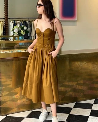 Vestido Proenza Schouler Bustier Midi Marrón Tabaco Algodón Elástico Talla US 2 AU 8 Foto 1 de 4
