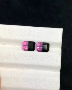 Natural Bi Color Tourmaline Pair, Emerald Cut, Hand Faceted - Picture 1 of 2