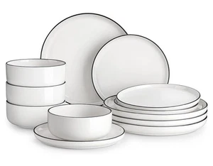 12 Pieces Modern Porcelain Dinnerware Set for 4 Dishware Dishes Dishwasher Safe - Picture 1 of 9