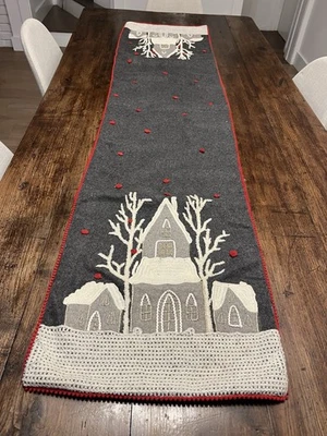 MAX STUDIO Gray White Christmas Holiday Table Runner Church 3D Wool Blend 70"L - Image 1 of 4