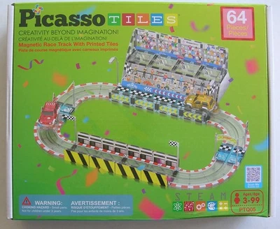 Picasso Tiles Magnetic Race Track with Printed Tiles 64 Pieces NIB - Image 1 of 4