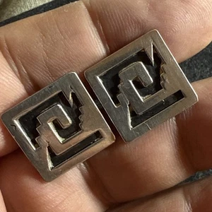 Mexican Geometric Sterling Silver Cufflinks Vintage - Picture 1 of 15