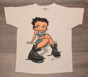 VTG Women's 90s White Betty Boop Military / Camo Girl T Shirt / Tee Sz M 1990s - Picture 1 of 14
