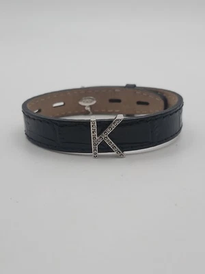 Effy 14k White Gold & Diamond " K " Leather Bracelet Adjustible - Image 1 of 4
