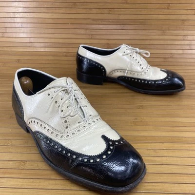 Bespoke Vintage COLE HAAN Wingtip Black & Cream Leather Oxfords Made Italy 9.5 - Image 1 of 4