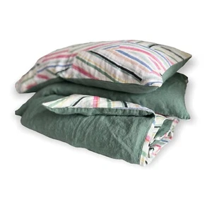 Wende Bettwäsche-Set 135x200; 80x80 cm, Leinen "Stonewashed" Split Sage - Picture 1 of 5