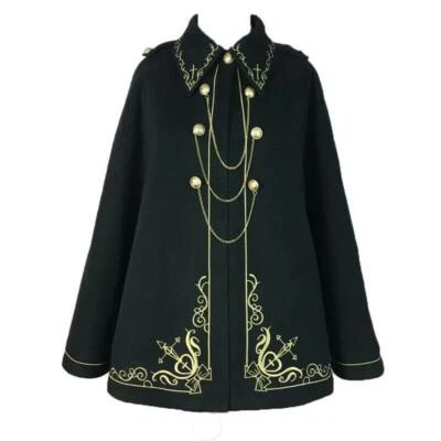 Women's Embroidered Swallowtail Wool Cape Jacket Night Gothic Lapel Loose Lolita - Image 1 of 4