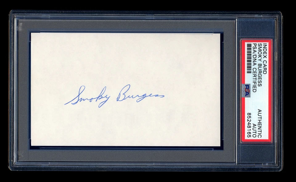 SMOKY BURGESS SIGNED MINT INDEX CARD PSA/DNA AUTO PITTSBURGH PIRATES 1960 WSC - Image 1 of 1