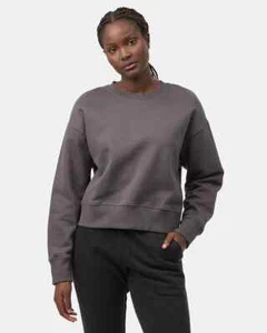Tentree Recycled Cotton Oversized Crew Sweatshirt women S Graphite Gray cropped - Picture 1 of 12