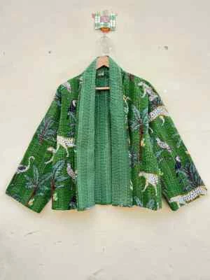 Cotton Kantha Jacket, Indian Handmade Quilted Coat, Women Wear Kantha Jacket - Image 1 of 4