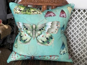 DESIGNERS GUILD FABRIC CHARONDA JADE/ROSE/ZINC BUTTERFLY CUSHION COVER 17"X17" - Picture 1 of 13