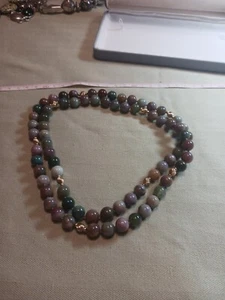 14K GOLD Beads With NATURAL STONE Beadss NECKLACE. With Box. New - Picture 1 of 14