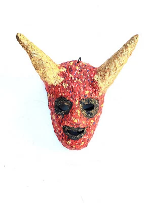 Red Devil With Gold Leaf Horns Mask/Wall Art  One of A Kind Handmade - Image 1 of 4