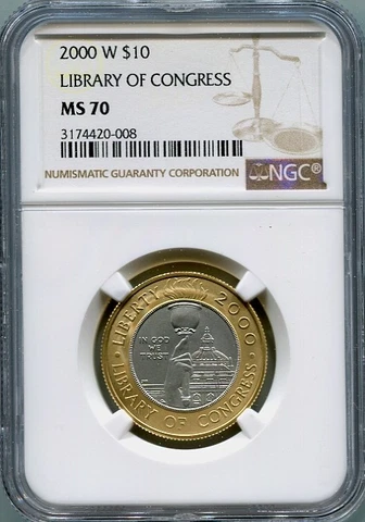 2000 W Bimetallic Library of Congress $10 NGC Certified MS 70 Cover
