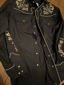 Rafael Amaya Men’s Ranger’s Black Embroidered Cowboy Shirt Beauty New - Picture 1 of 7