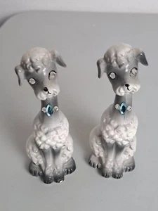 Vintage Enesco 4.5" Gray  Poodle Porcelain Jeweled Salt & Pepper Shakers- READ - Picture 1 of 8