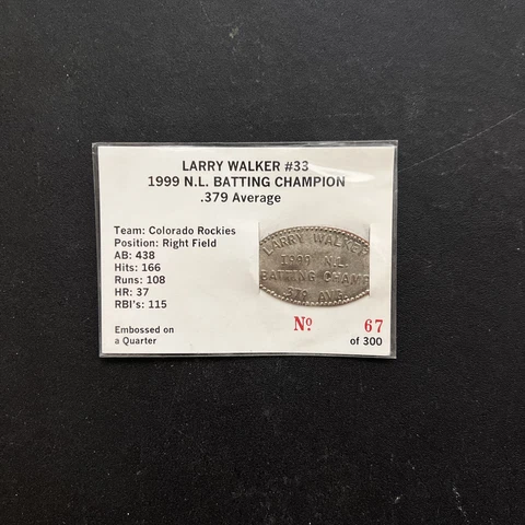 Larry Walker 1999 NL Batting Champion Embossed Quarter 67/300 Colorado Rockies Cover
