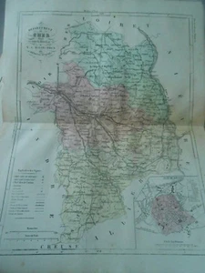 Carte département du Cher en couleur 19ème - Foto 1 di 1