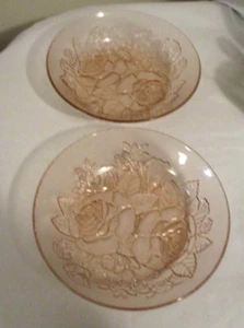 Pink Glass Salad or Serving Bowl W/Embossed Florals 7 1/2 in W - Picture 1 of 5