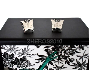🆕️ Authentic GUCCI .925 STERLING SILVER LOGO BUTTERFLY STUD Post Earrings - Picture 1 of 12