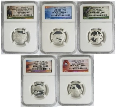 2014 S NGC Silver 25C National Treasures Quarter 5 Coin Set PF70 ~EARLY RELEASES - Image 1 of 4