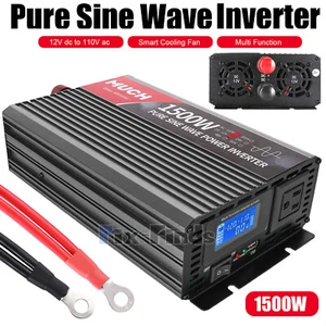 Pure Sine Wave Power Inverter 1500W DC 12V to AC 110V Solar Converter LCD Car RV - Picture 1 of 19