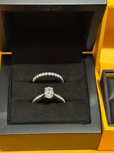 Platinum 0.75 GIA diamond ring with x2 platinum his & hers wedding bands - Picture 1 of 9